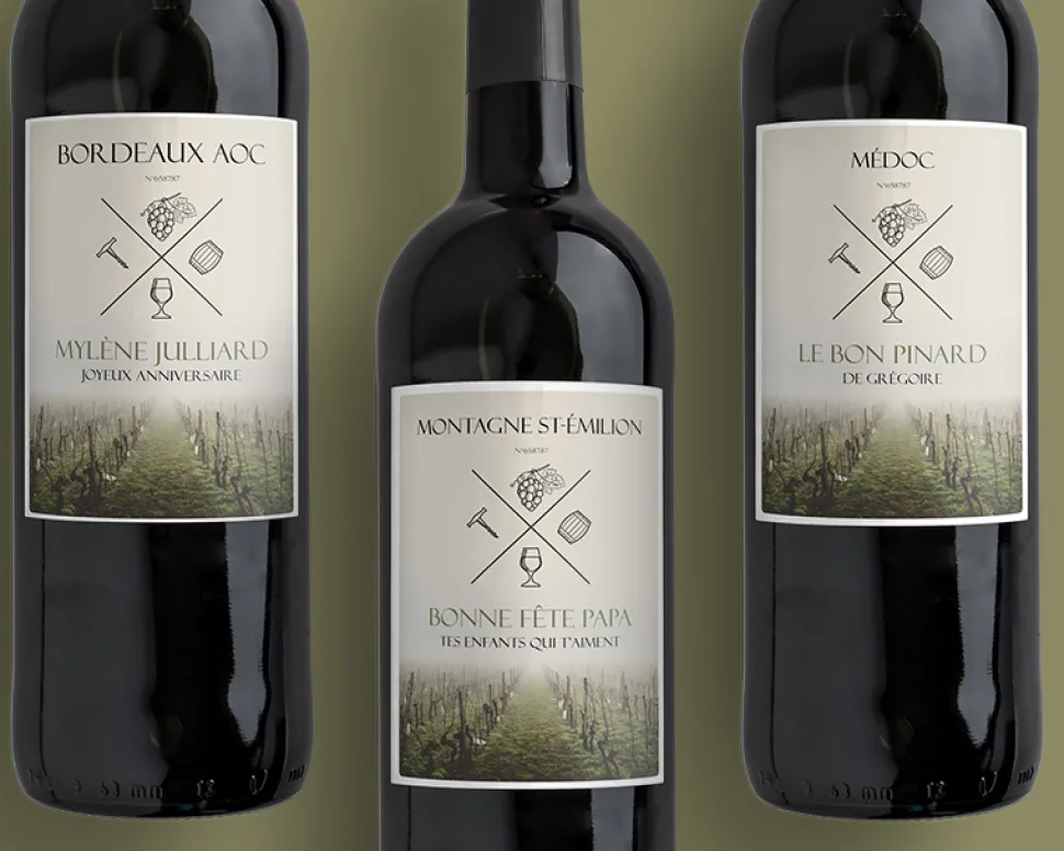 Bouteille de vin de Bordeaux personnalisée message - Vignes