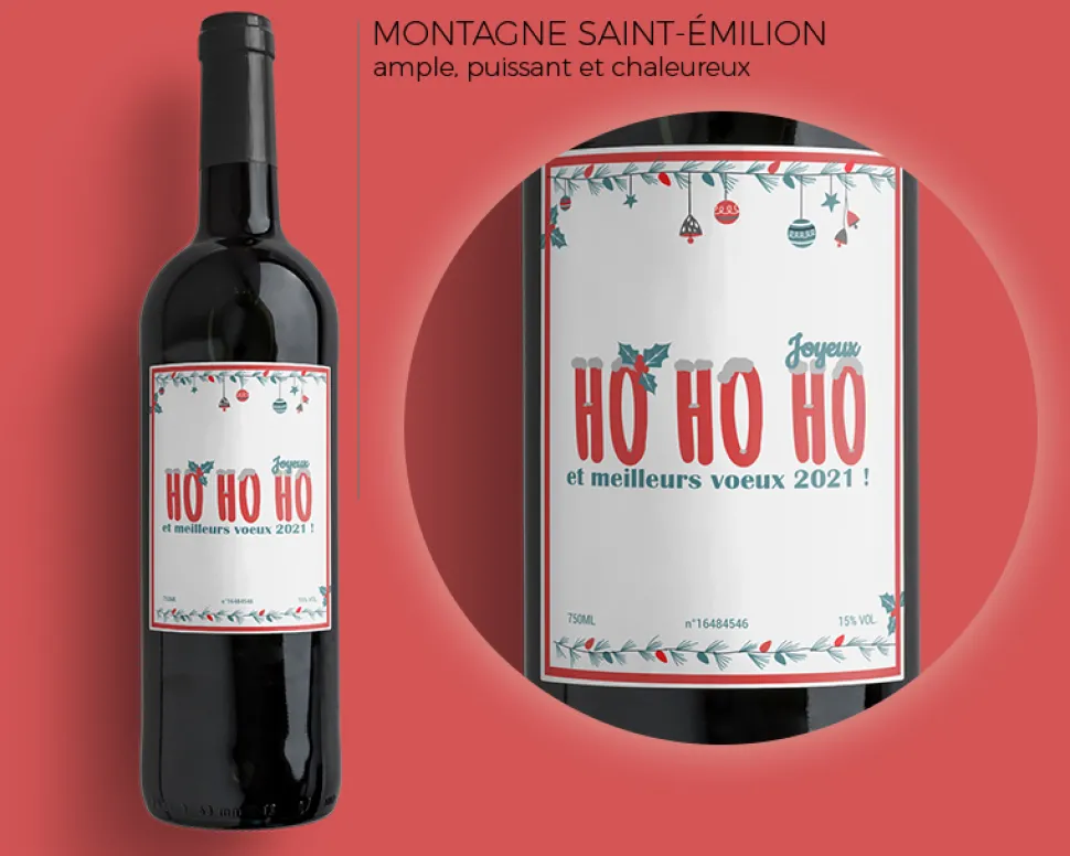 Bouteille de vin de Bordeaux personnalisée Noël - Ho Ho Ho !