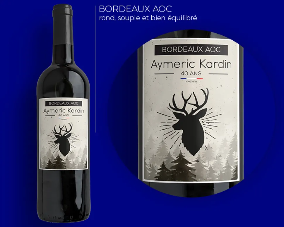 Bouteille de vin de Bordeaux personnalisée anniversaire - Cerf
