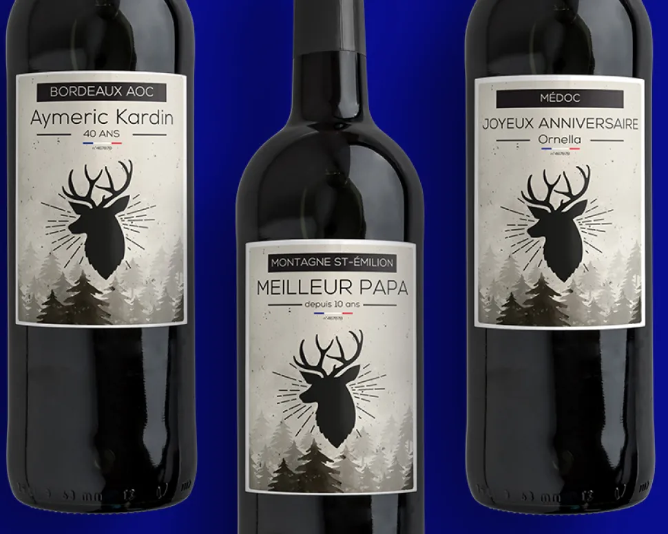 Bouteille de vin de Bordeaux personnalisée anniversaire - Cerf