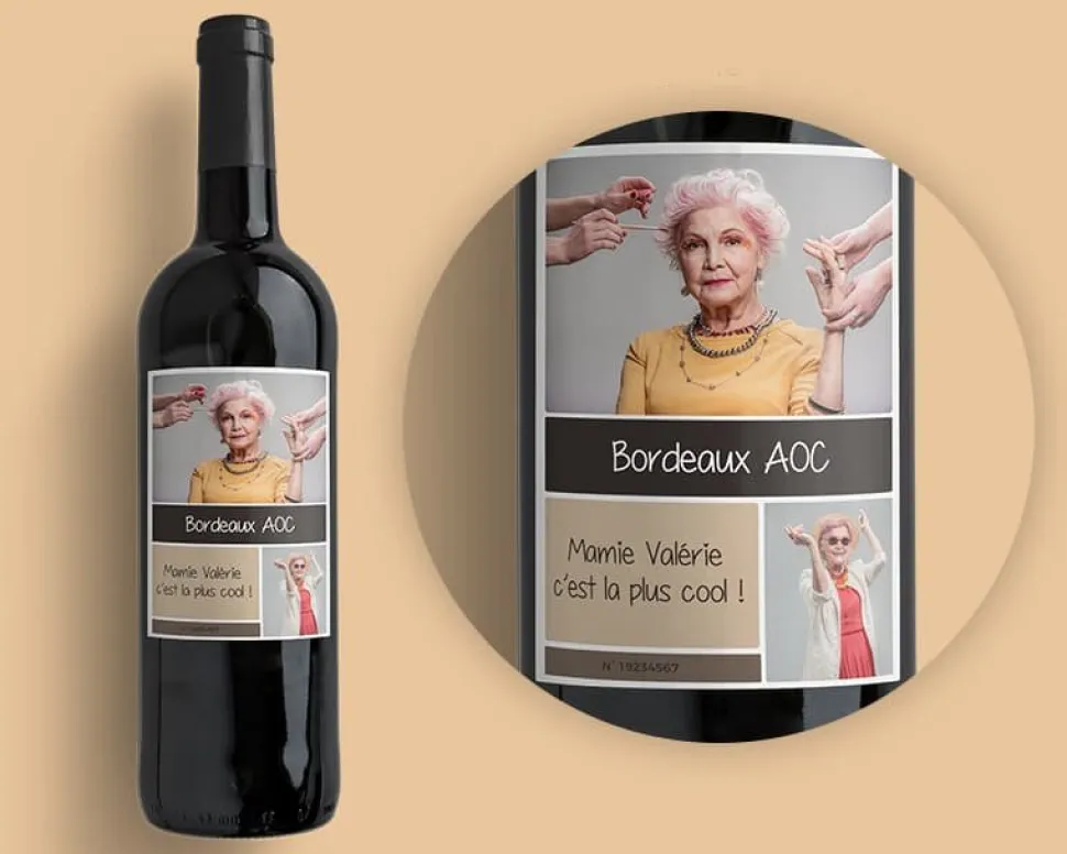 Bouteille de vin de Bordeaux personnalisée - 2 photos