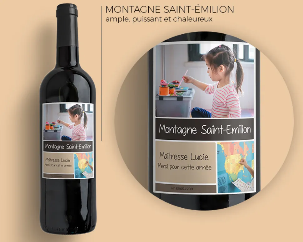 Bouteille de vin de Bordeaux personnalisée - 2 photos