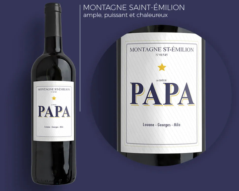 Bouteille de vin de Bordeaux personnalisée papa - Message