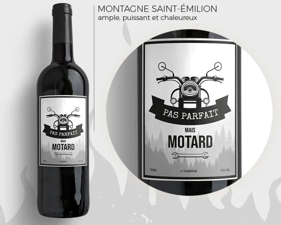 Bouteille de vin de Bordeaux personnalisée prénom - Moto