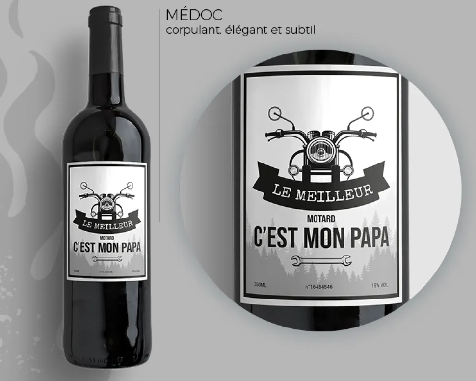 Bouteille de vin de Bordeaux personnalisée prénom - Moto