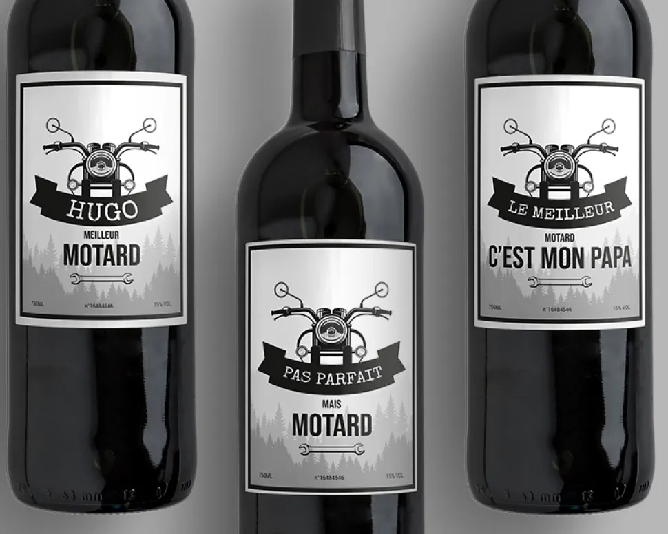 Bouteille de vin de Bordeaux personnalisée prénom - Moto