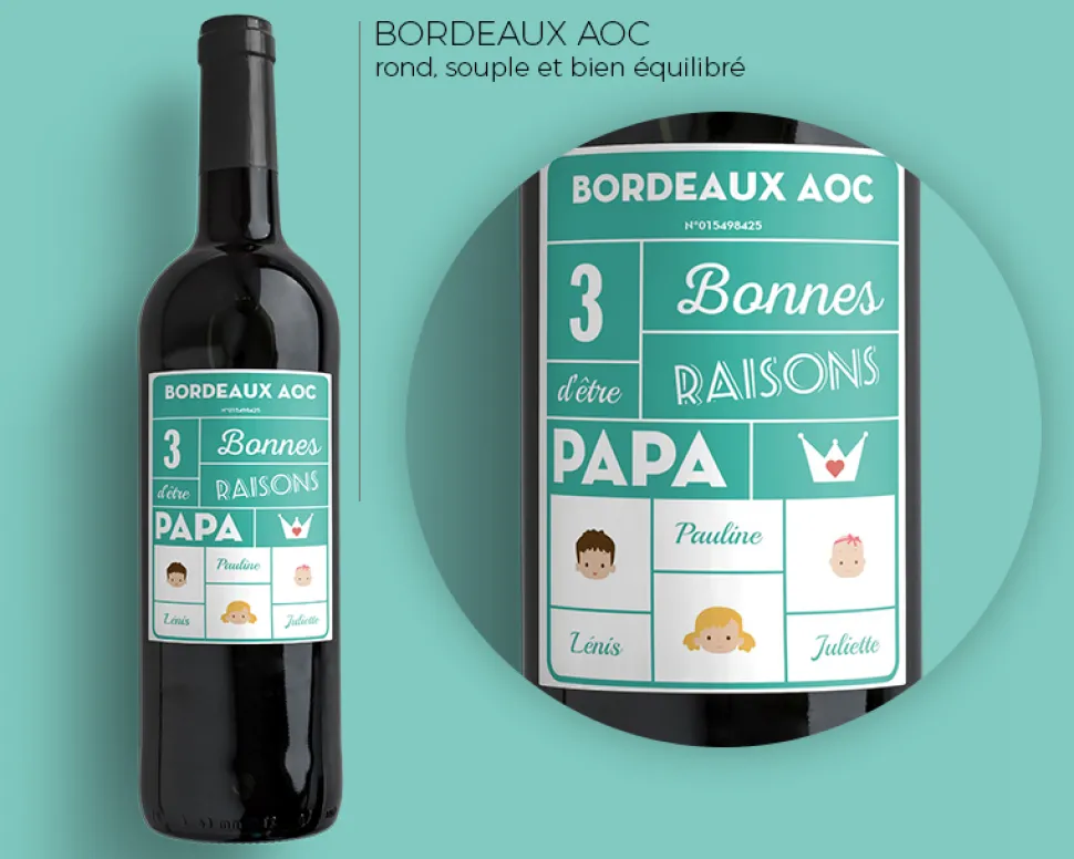 Bouteille de vin de Bordeaux personnalisée papa - Family Circus