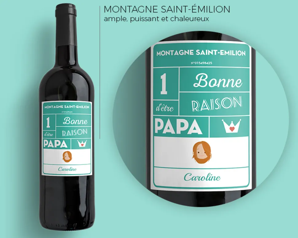 Bouteille de vin de Bordeaux personnalisée papa - Family Circus