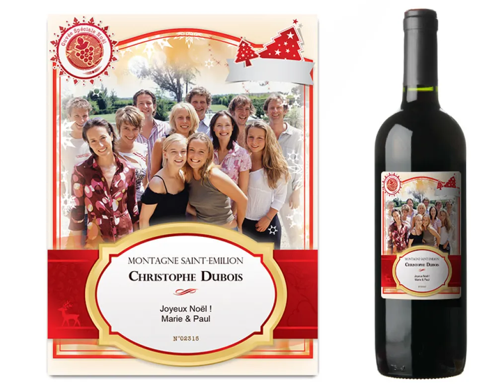 Bouteille de vin de Bordeaux personnalisée Noël - Photo