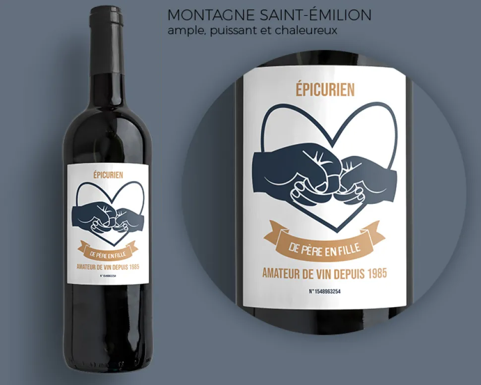 Bouteille de vin de Bordeaux personnalisée - De Père en Fils / Fille