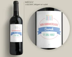 Bouteille de vin de Bordeaux personnalisée anniversaire - Bougies Bleu