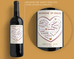 Bouteille de vin de Bordeaux personnalisée prénoms - Coeur Famille