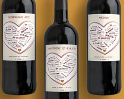 Bouteille de vin de Bordeaux personnalisée prénoms - Coeur Famille