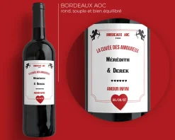 Bouteille de vin de Bordeaux personnalisée couple - Cupidon