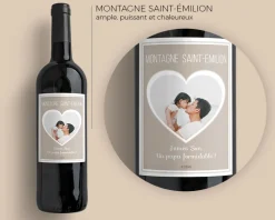 Bouteille de vin de Bordeaux personnalisée photo et message - Coeur Photo