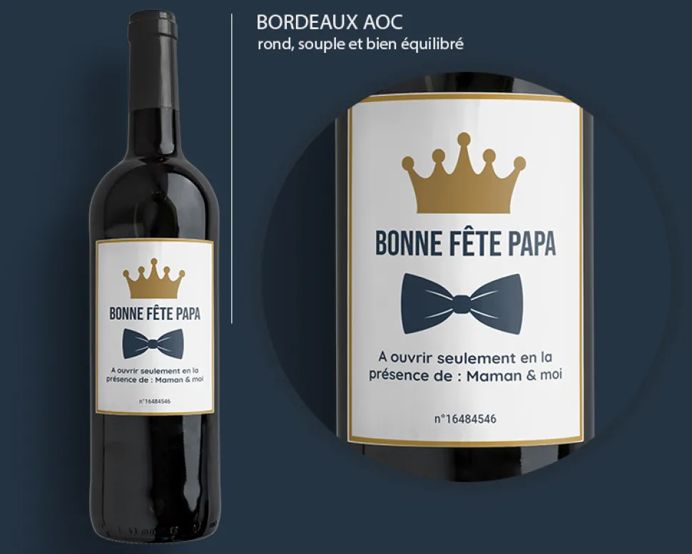 Bouteille de vin de Bordeaux personnalisée - Papa Royal