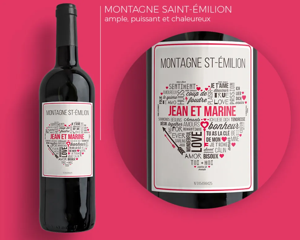 Bouteille de vin de Bordeaux personnalisée couple - Mots d'Amour