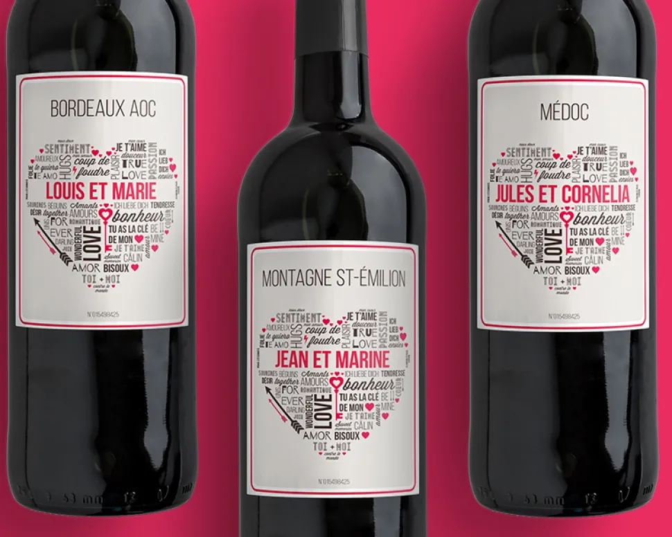 Bouteille de vin de Bordeaux personnalisée couple - Mots d'Amour
