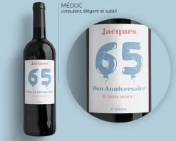 Bouteille de vin de Bordeaux personnalisée anniversaire - Ballons Bleu