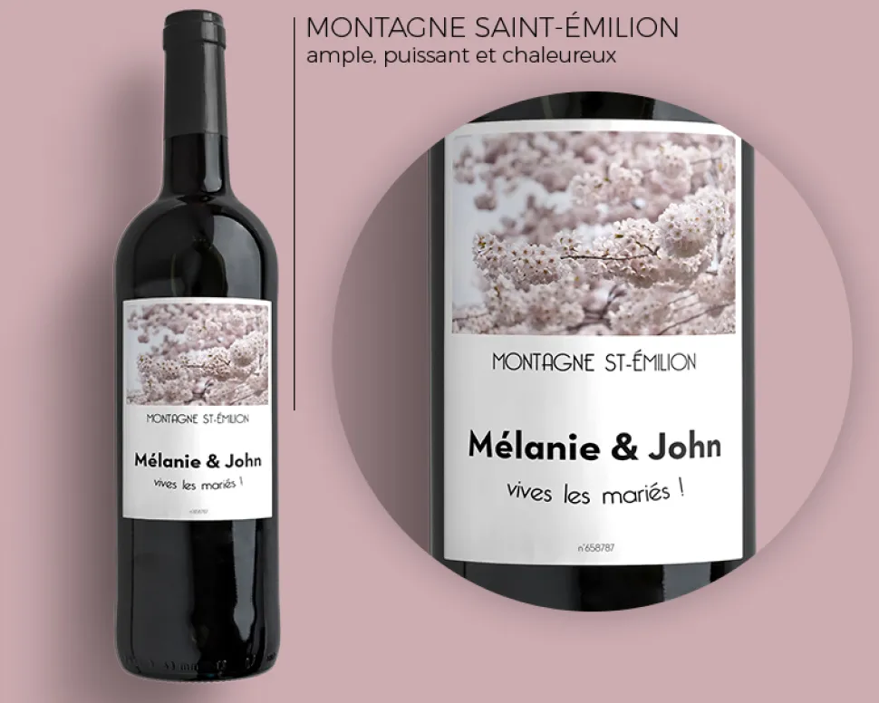 Bouteille de vin de Bordeaux personnalisée message - Fleurs