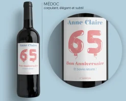 Bouteille de vin de Bordeaux personnalisée anniversaire - Ballons Rose
