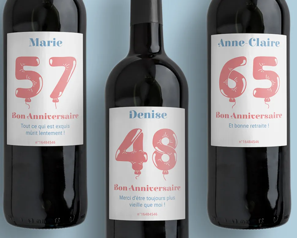 Bouteille de vin de Bordeaux personnalisée anniversaire - Ballons Rose