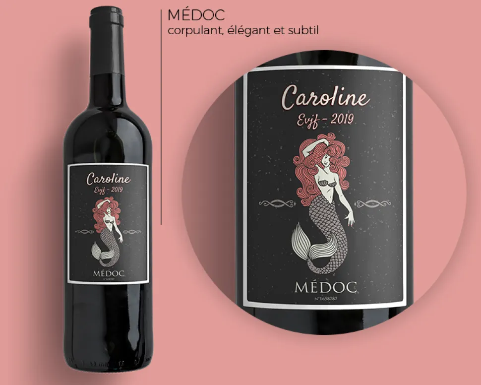Bouteille de vin de Bordeaux personnalisée message - Sirène