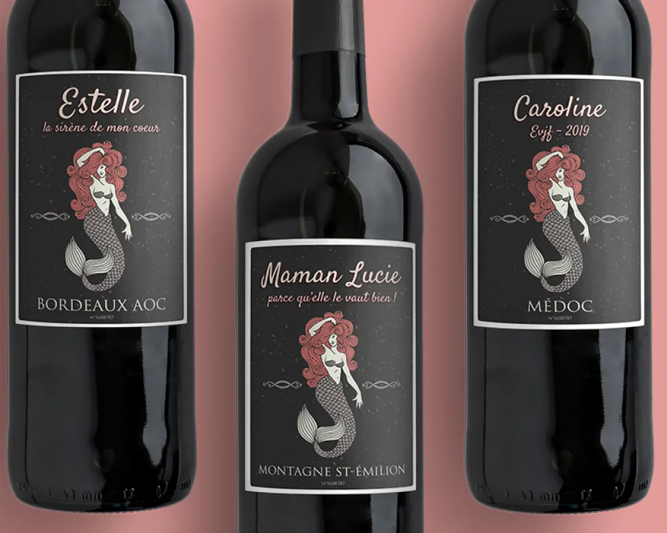 Bouteille de vin de Bordeaux personnalisée message - Sirène