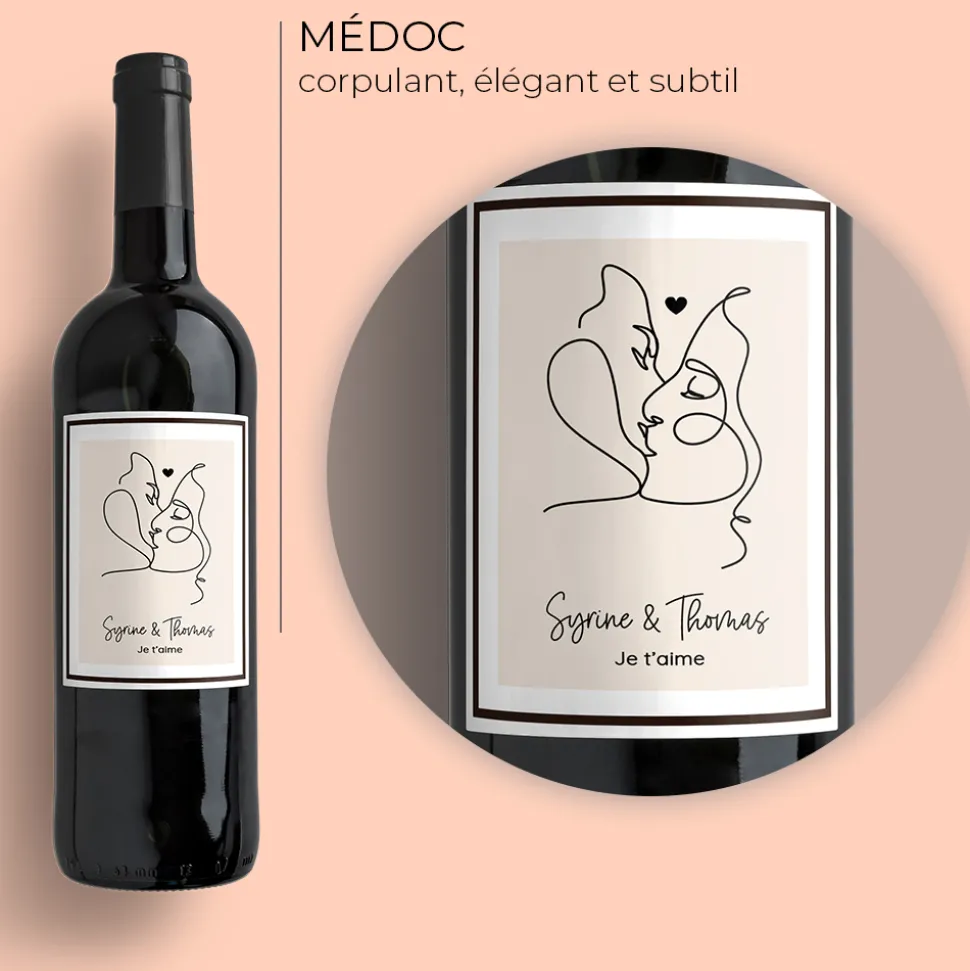 Bouteille de vin personnalisée - Dessin au trait