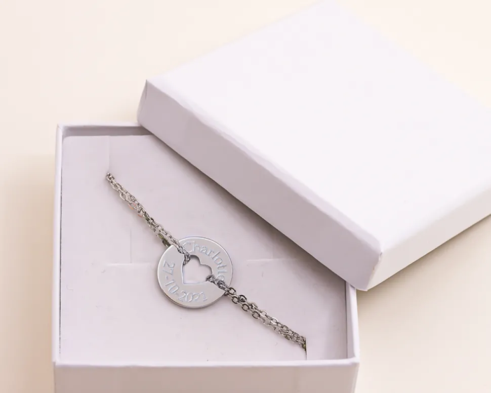 Bracelet coeur et double chaîne en Argent véritable