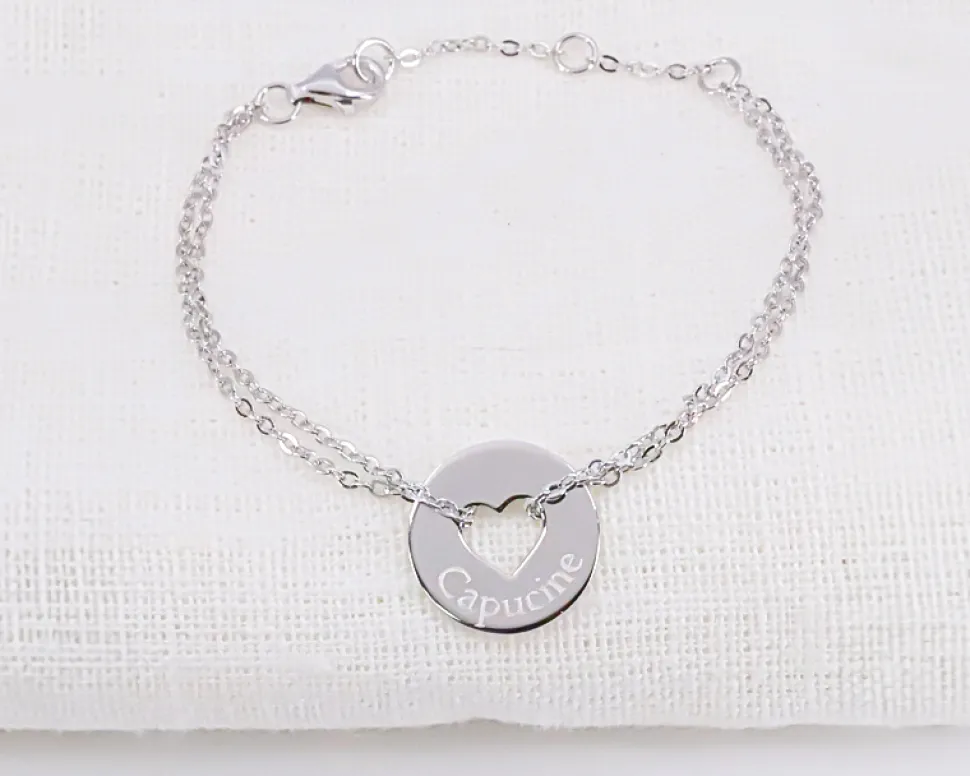 Bracelet coeur et double chaîne en Argent véritable