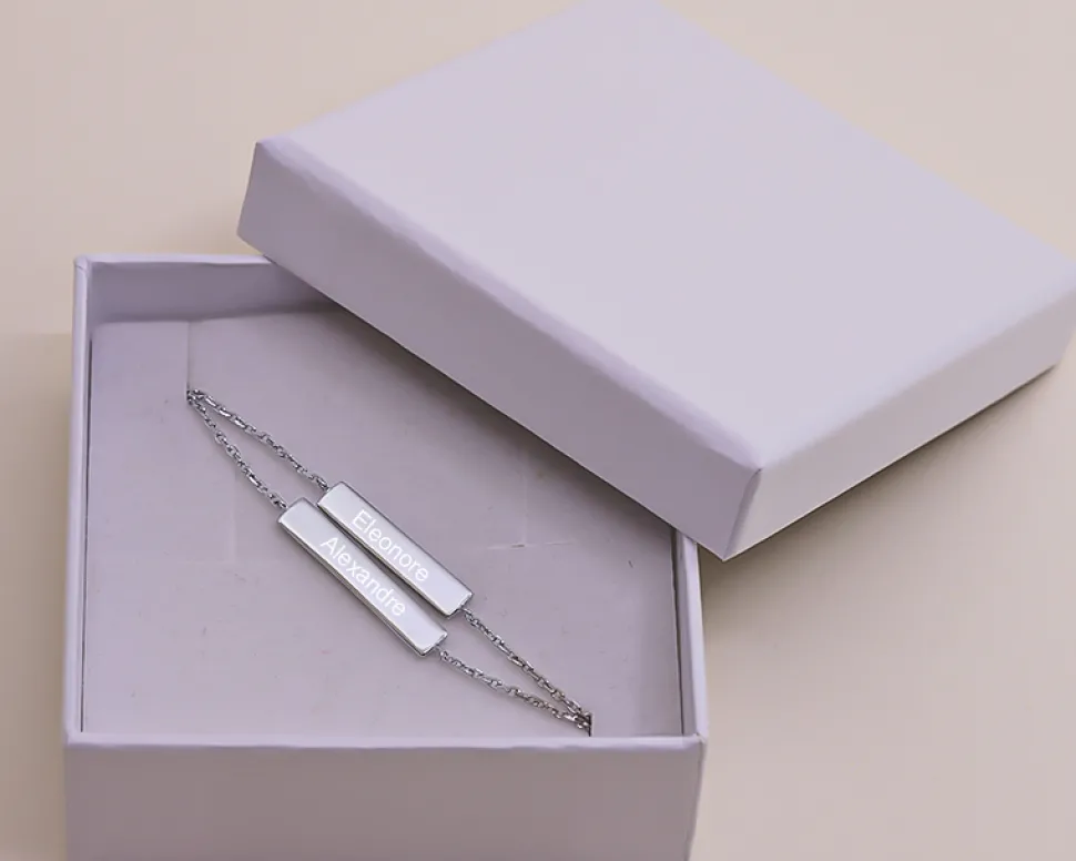Bracelet double plaques en argent véritable