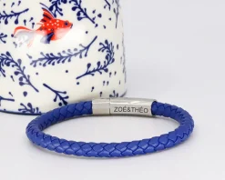 Bracelet en cuir tressé coloré - Marron foncé, camel ou bleu marine
