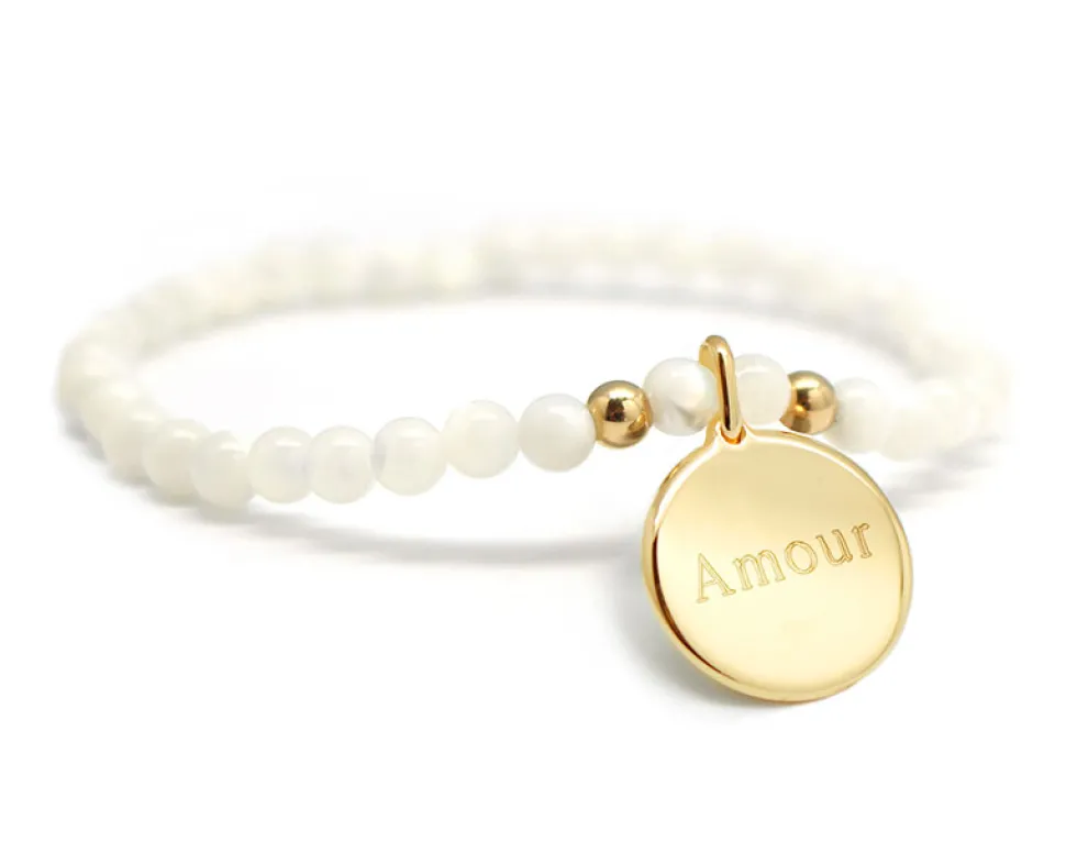 Bracelet femme - Perles en nacre et médaille rose des vents