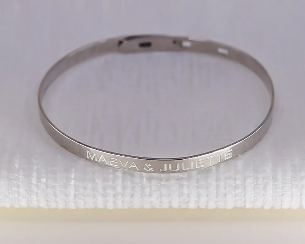 Bracelet Jonc gravé en Argent véritable