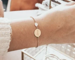 Bracelet médaille pour femme - Nacre blanche ou Pierre Rose