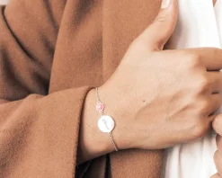 Bracelet médaille pour femme - Nacre blanche ou Pierre Rose