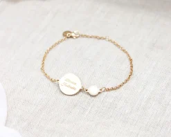 Bracelet médaille pour femme - Nacre blanche ou Pierre Rose