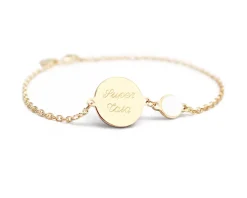 Bracelet médaille pour femme - Nacre blanche ou Pierre Rose