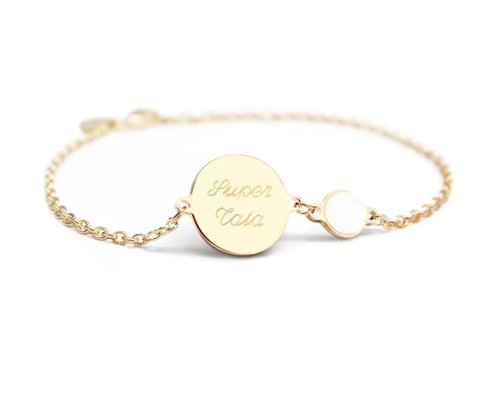 Bracelet médaille pour femme - Nacre blanche ou Pierre Rose