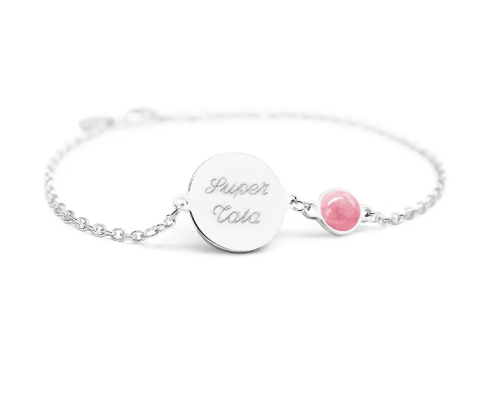 Bracelet médaille pour femme - Nacre blanche ou Pierre Rose