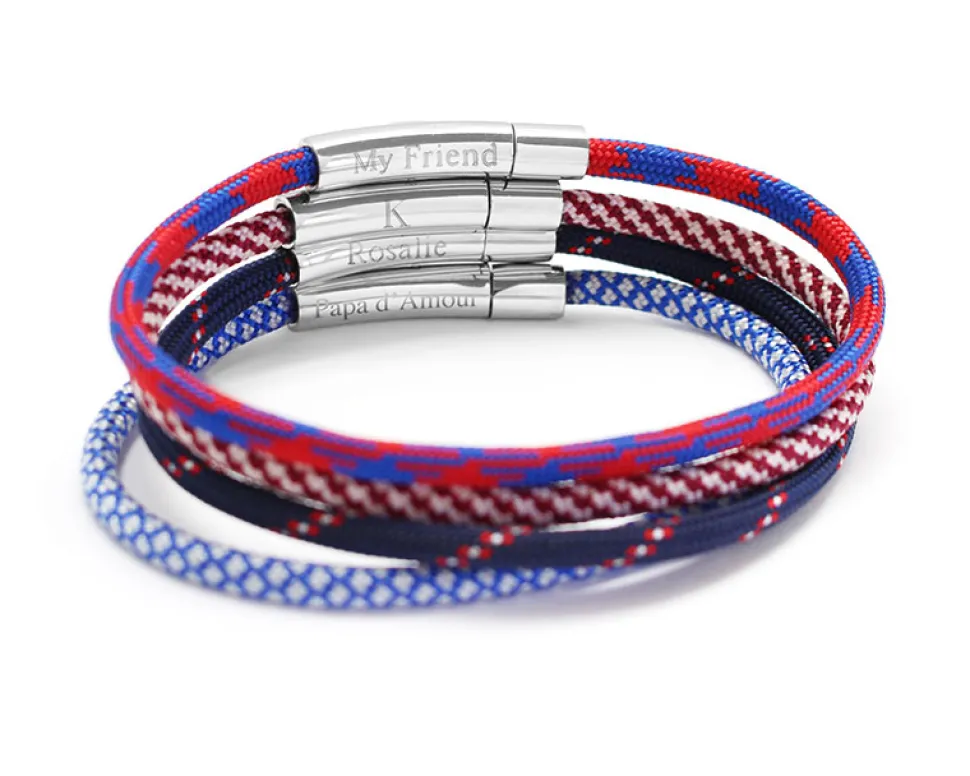 Bracelet personnalisé pour homme - cordon rouge et bleu