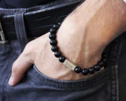 Bracelet pour homme personnalisable - perles Agates noires mates