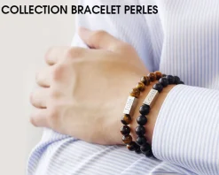 Bracelet pour homme personnalisable - perles Agates noires mates