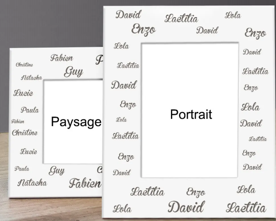 Cadre en métal blanc gravé Personnalisable - Famille Prénoms