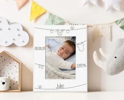Cadre métal blanc gravé Naissance