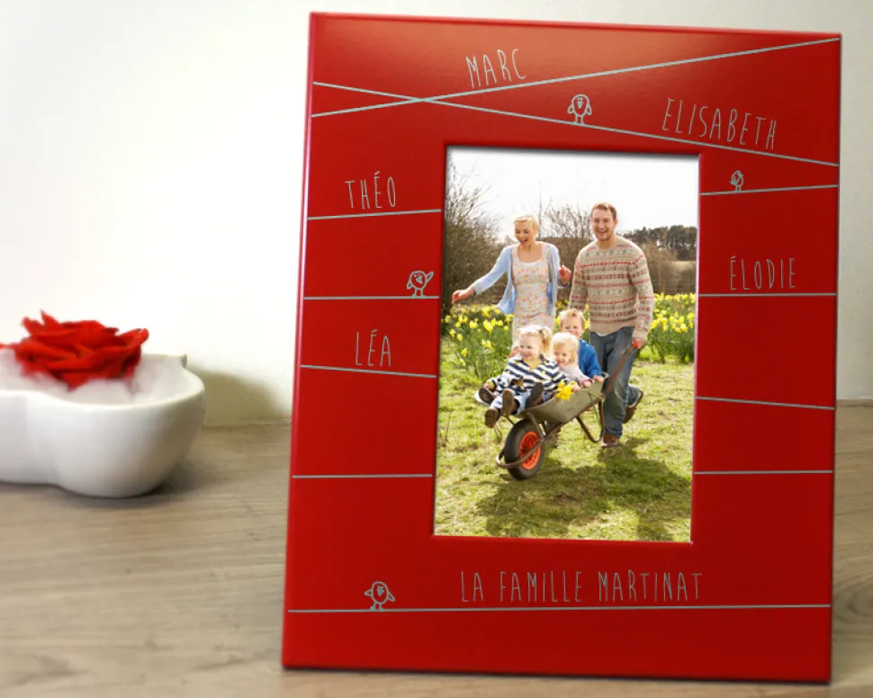 Cadre métal rouge gravé Famille Message