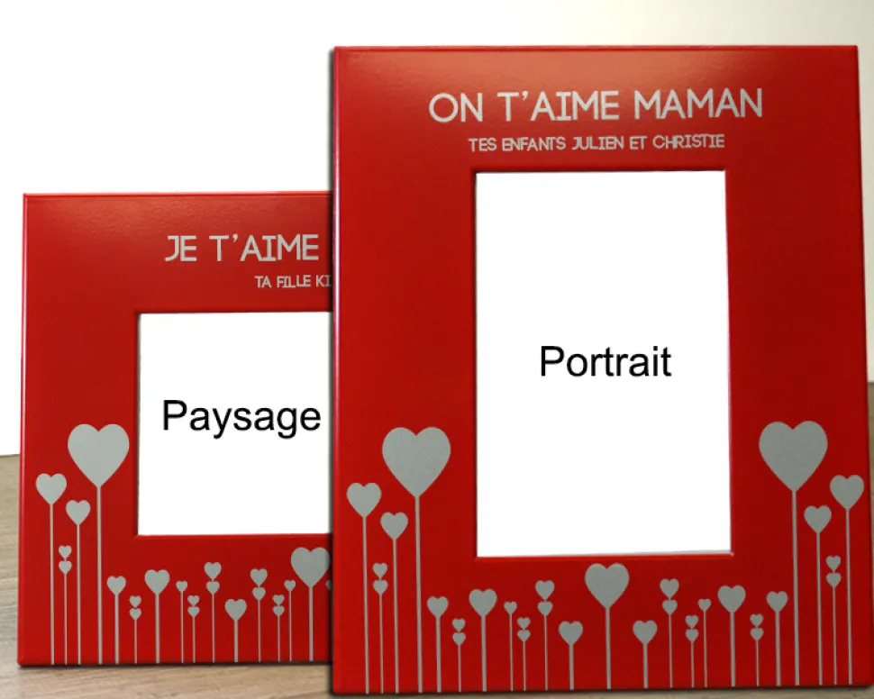 Cadre métal rouge gravé Maman