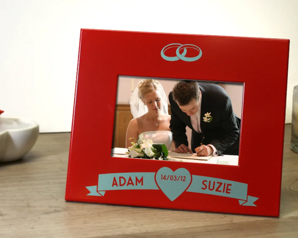 Cadre métal rouge gravé Mariage