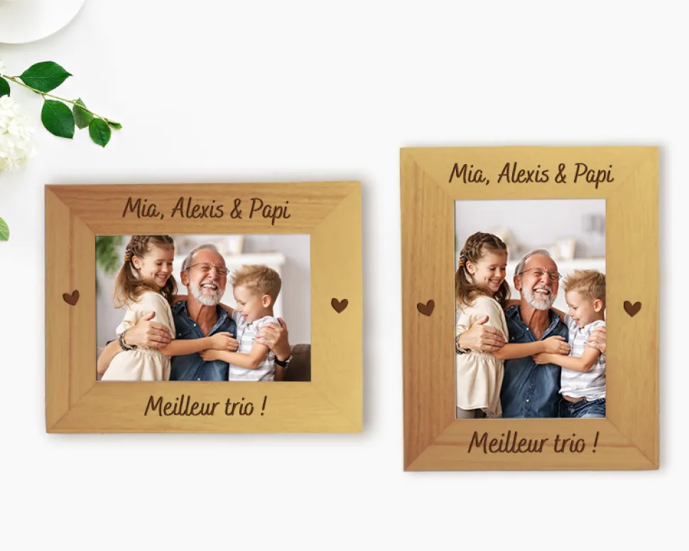 Cadre photo en bois gravé - Grand-Père